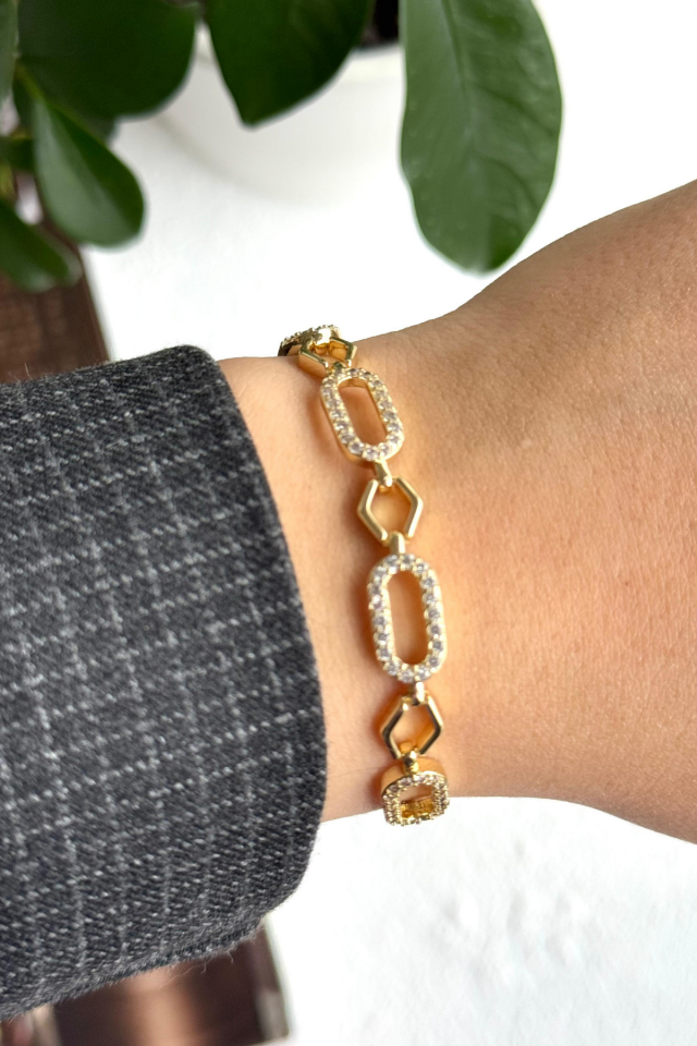 Gleam Link Bracelet Kuyumcu İşçiliği 14K Altın Kaplama Premium Seri Kadın Çelik Bileklik Altın