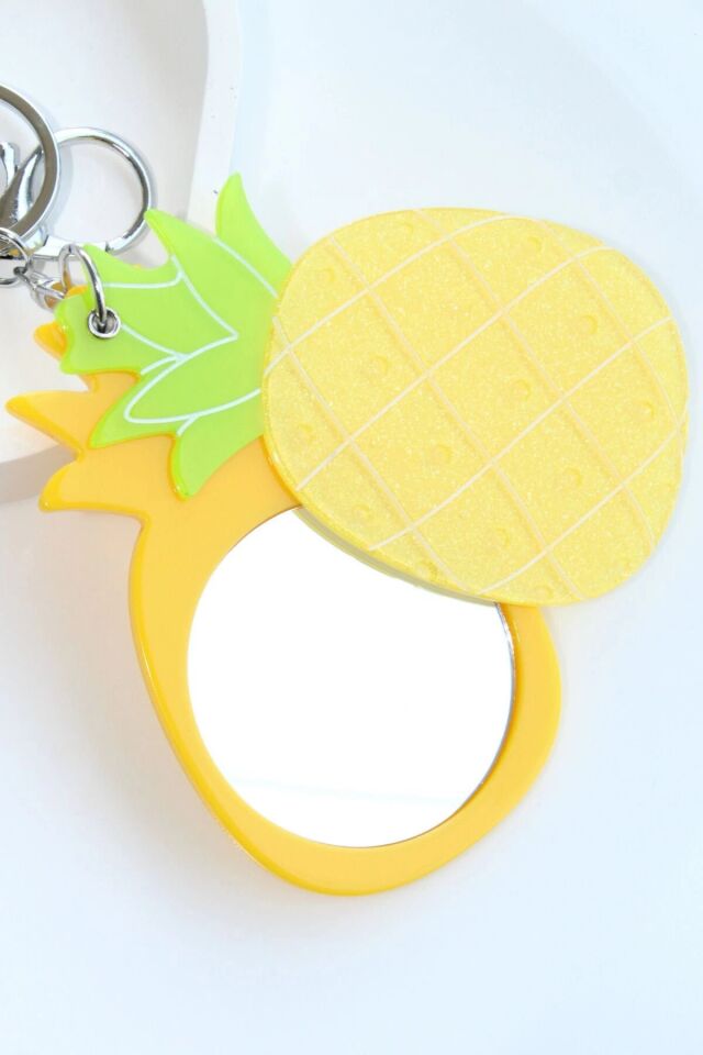 Ananas Tasarım Meyve Model Aynalı Kadın Çanta Charmı ve Anahtarlık Sarı