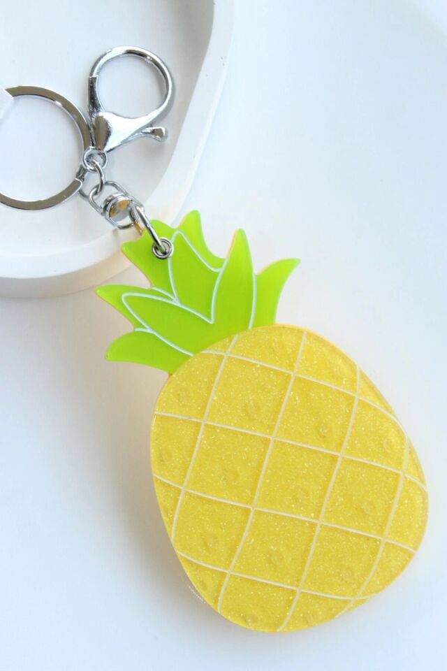 Ananas Tasarım Meyve Model Aynalı Kadın Çanta Charmı ve Anahtarlık Sarı