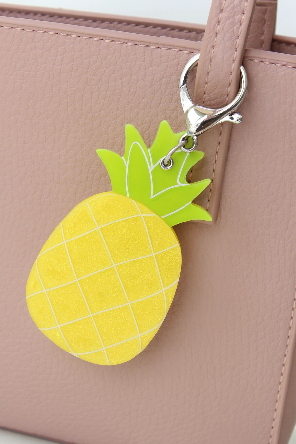 Ananas Tasarım Meyve Model Aynalı Kadın Çanta Charmı ve Anahtarlık Sarı