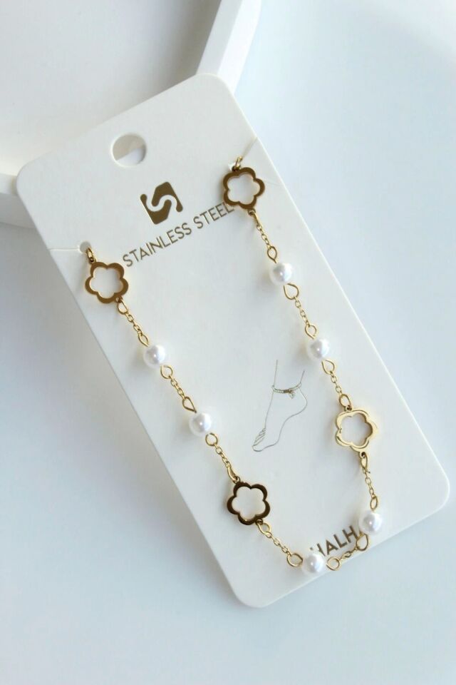 İncili Yonca Model Kadın Çelik Halhal Gold