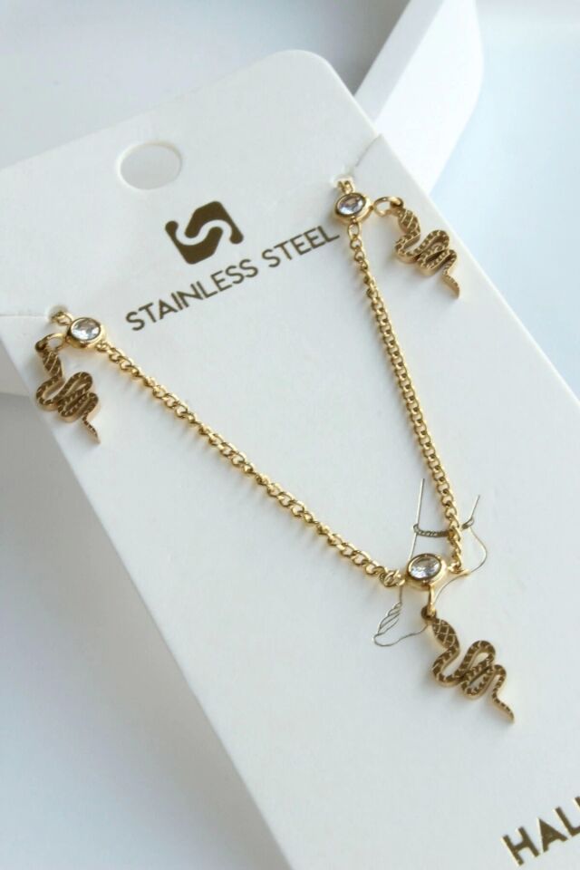 Sallantılı Yılan Model Kadın Çelik Halhal Gold