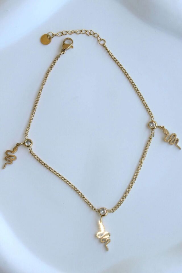Sallantılı Yılan Model Kadın Çelik Halhal Gold