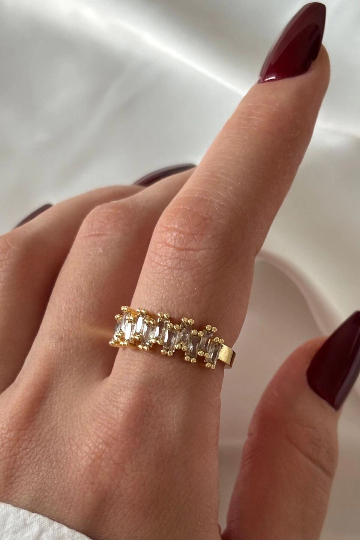 Yeni Sezon Baget Yarım Tur Çapraz Zirkon Taşlı Tasarım Ayarlanabilir Kadın Çelik Yüzük Gold