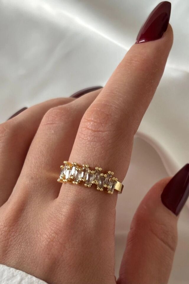 Yeni Sezon Baget Yarım Tur Çapraz Zirkon Taşlı Tasarım Ayarlanabilir Kadın Çelik Yüzük Gold