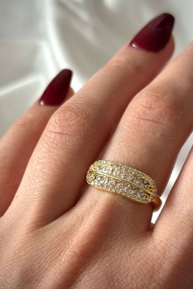 Premium Seri Neo Model Zirkon Taşlı Elips Tasarım Ayarlanabilir Kadın Çelik Yüzük Gold