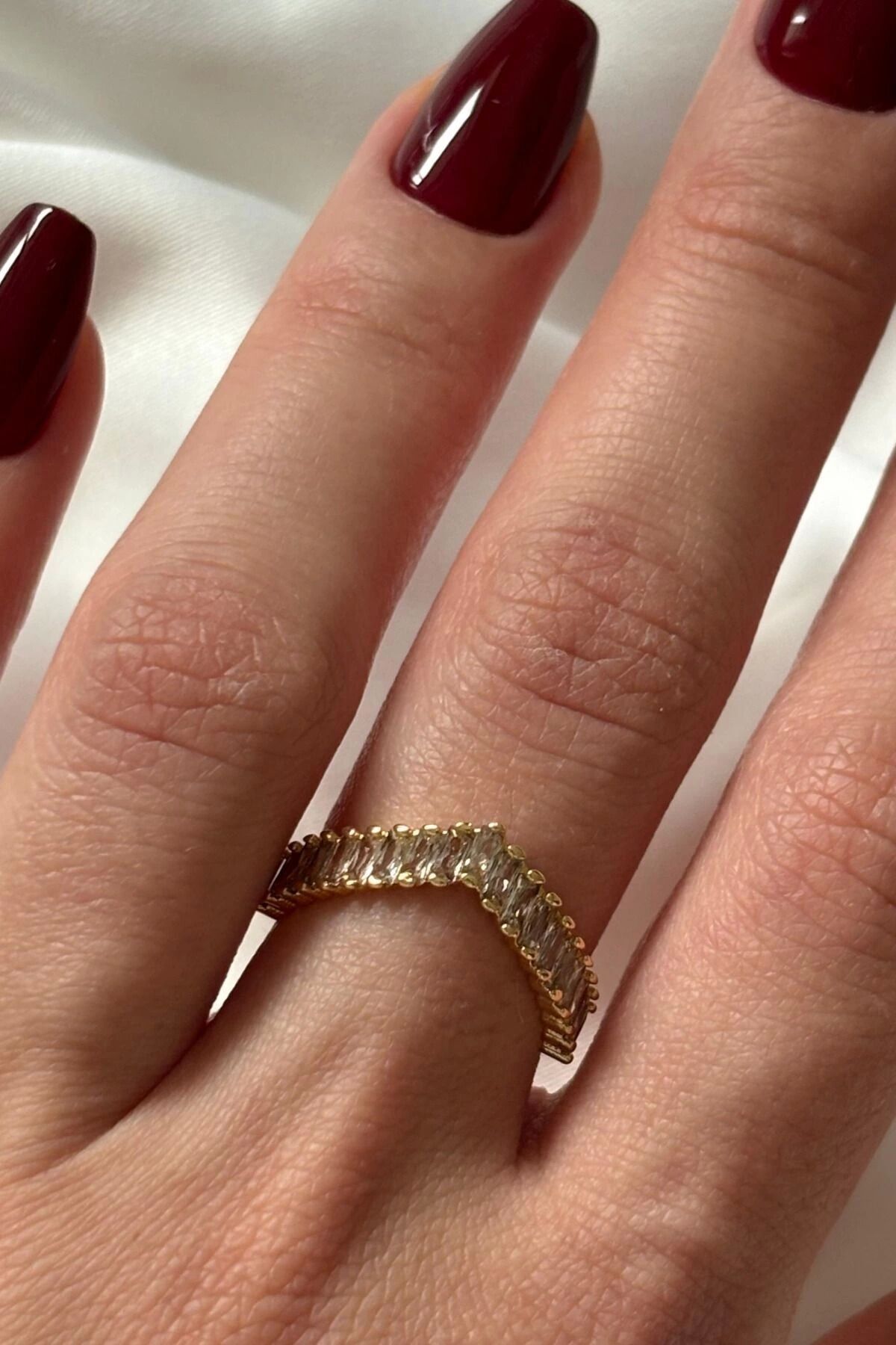 Yeni Sezon V Model Baget Zirkon Taşlı Ayarlanabilir Kadın Çelik Yüzük Gold