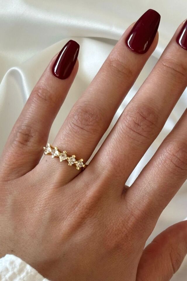 Klasik Mini Zirkon Taşlı 5 Taş Ayarlanabilir Kadın Yüzük Gold