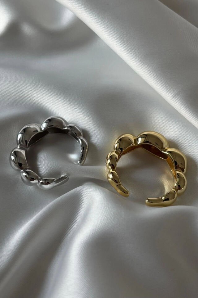 Yeni Seri Cilalı Asimetrik Bombeli Günlük Ayarlanabilir Kadın Çelik Yüzük Gold