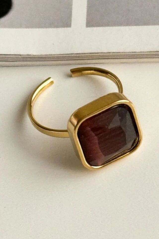 Aurum Brown Tasarım Ayarlanabilir Kadın Çelik Yüzük Altın