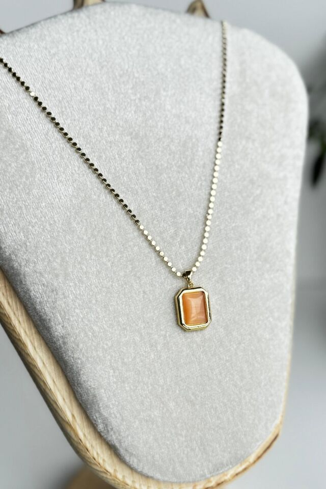 Premium Seri Cat's Eye Tasarım Plaka Model 60 Cm Ezme Zincirli Kadın Çelik Kolye 14 K Altın - 60 Cm
