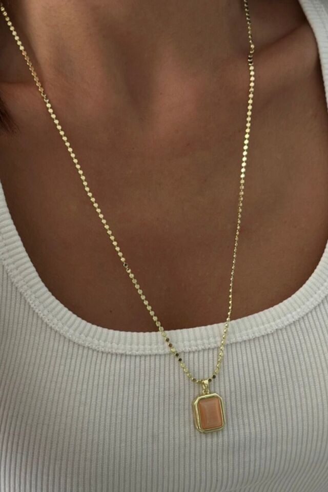 Premium Seri Cat's Eye Tasarım Plaka Model 60 Cm Ezme Zincirli Kadın Çelik Kolye 14 K Altın - 60 Cm