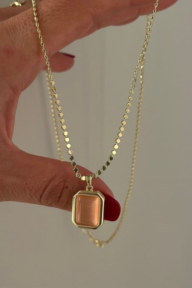 Premium Seri Cat's Eye Tasarım Plaka Model 60 Cm Ezme Zincirli Kadın Çelik Kolye 14 K Altın - 60 Cm