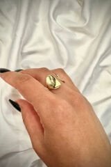 Özel Seri Cilalı Ortasi Boş Asimetrik Kavisli Model Bombe Tasarım Ayarlanabilir Kadın Çelik Yüzük Gold