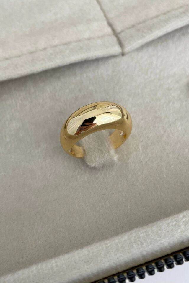 Özel Seri İthal Cilalı Tekli Kalın Bombe Model Tasarım Ayarlanabilir Kadın Çelik Yüzük Gold