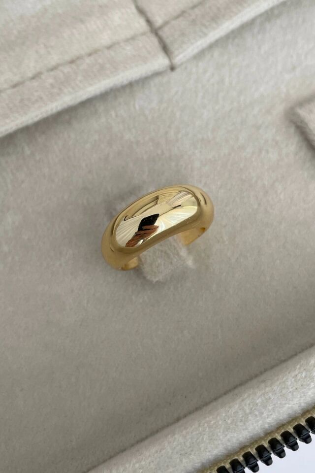Özel Seri İthal Cilalı Tekli Kalın Bombe Model Tasarım Ayarlanabilir Kadın Çelik Yüzük Gold