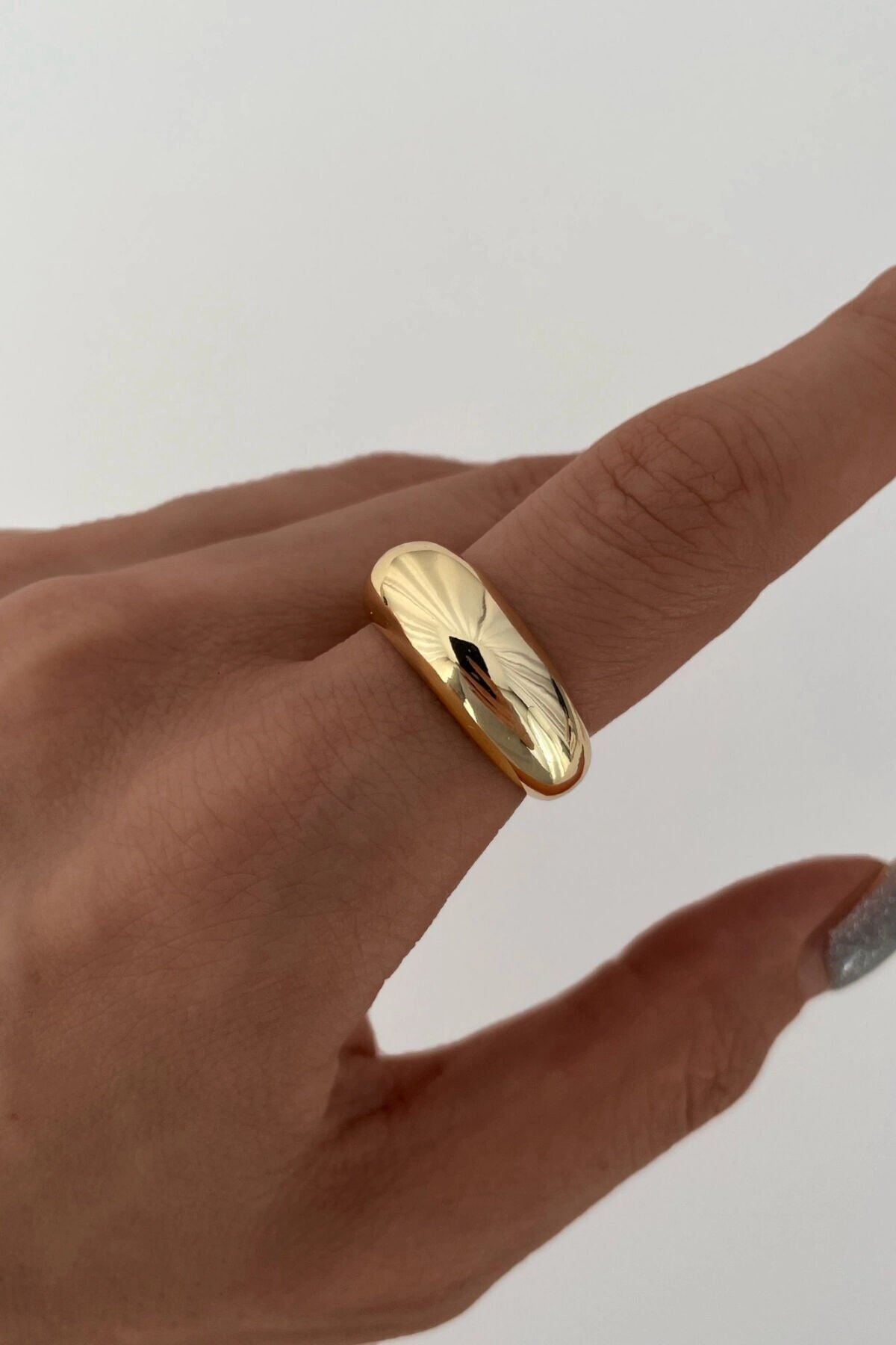 Özel Seri İthal Cilalı Tekli Kalın Bombe Model Tasarım Ayarlanabilir Kadın Çelik Yüzük Gold