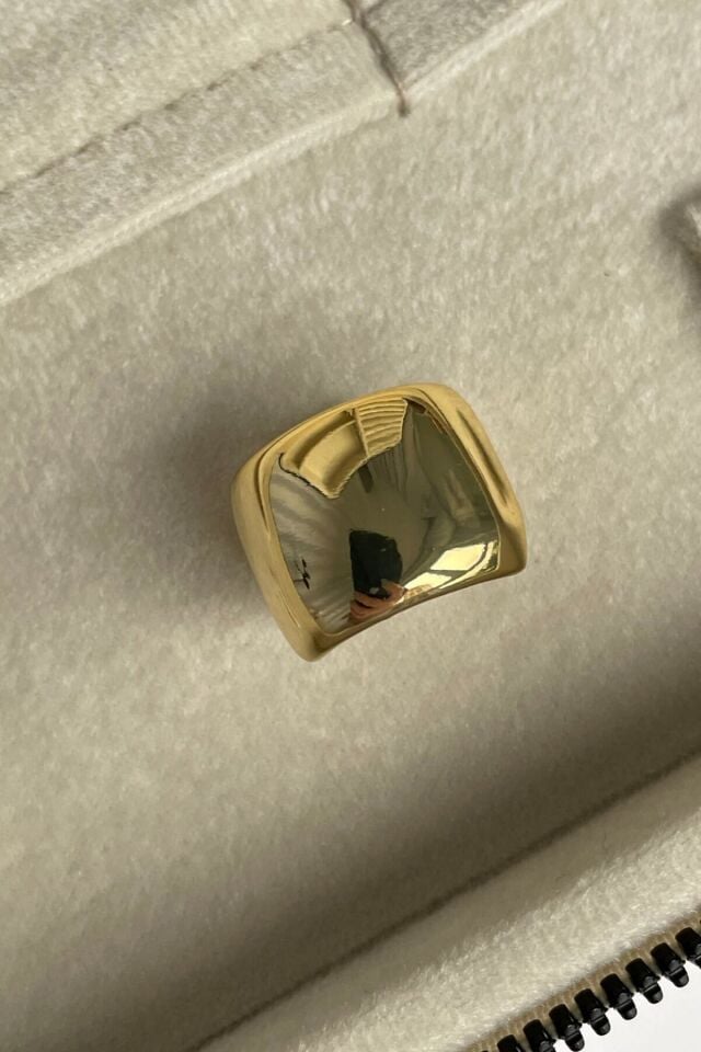 Özel Seri İthal Cilalı Kalın Ayna Model Bombe Tasarım Ayarlanabilir Kadın Çelik Yüzük Gold