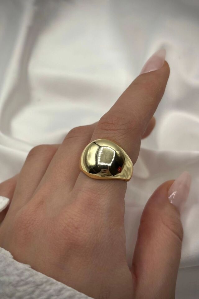 Yeni Sezon Nokta Tasarım Bombeli Cilalı Model Ayarlanabilir Kadın Çelik Yüzük Gold