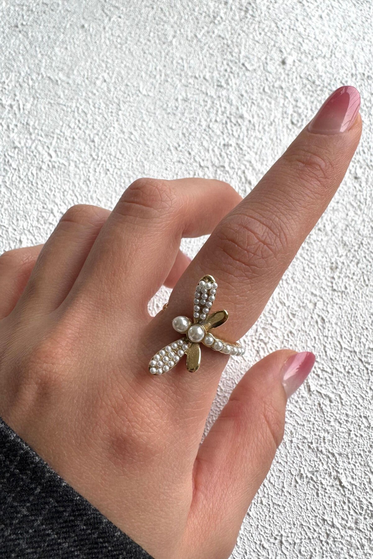 Özel Seri İncili Yusufcuk Tasarım Ayarlanabilir Kadın Çelik Yüzük