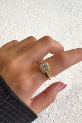 Premium Seri Lunessa Yarım Tur Taşlı Tek Taş Tasarım Ayarlanabilir Kadın Çelik Yüzük