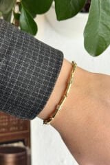 Premium Seri Çıtır İnce İç İçe Geçmeli Zincir Tasarım Ayarlanabilir Kadın Çelik Bileklik Kelepçe