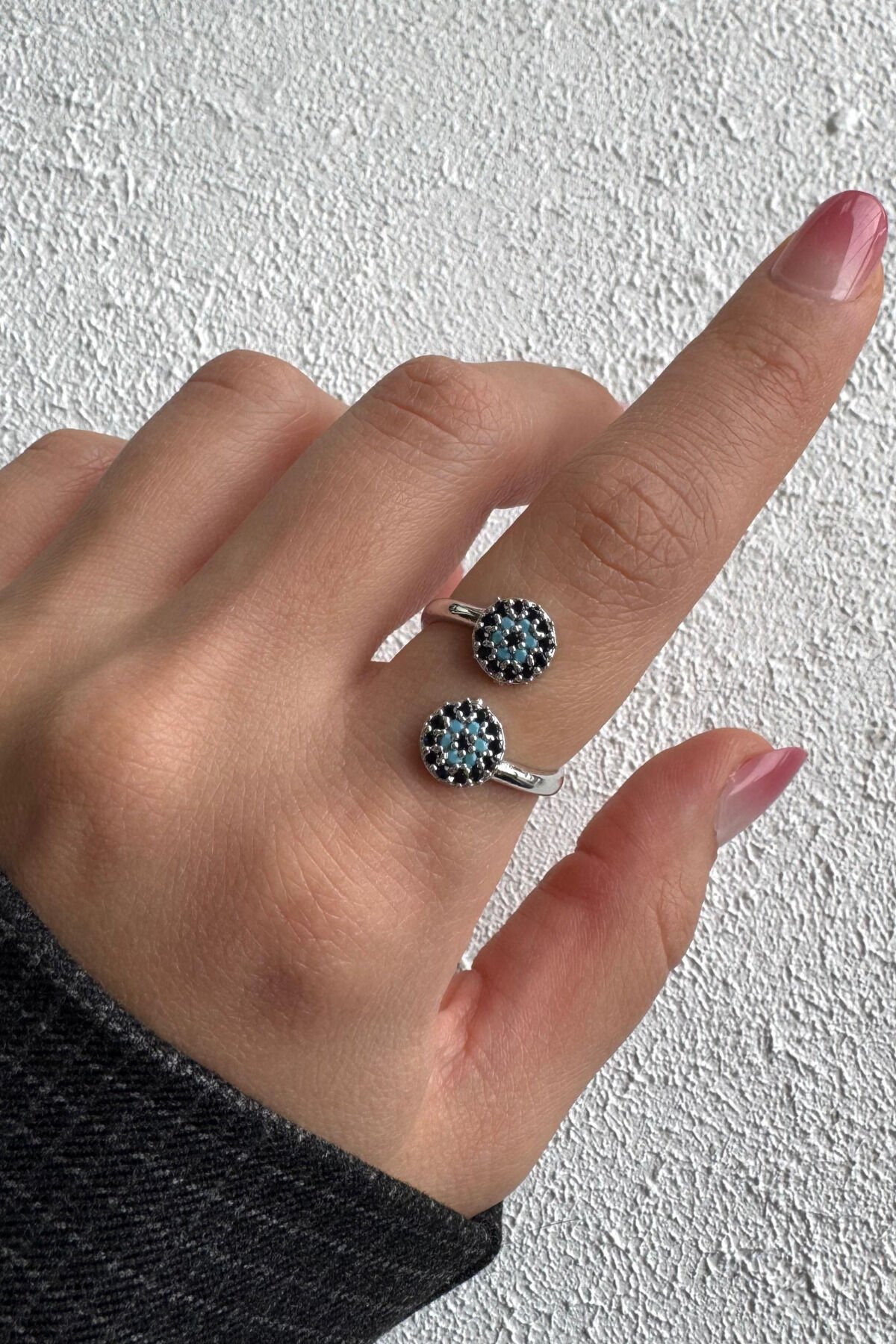 İkili Nazar Boncuğu Tasarım Ayarlanabilir Kadın Yüzük