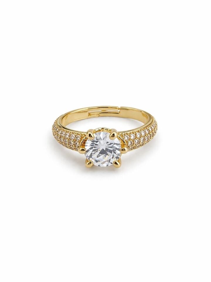 Premium Seri Royal Promise Yarım Tur Taşlı Tek Taş Tasarım Ayarlanabilir Kadın Çelik Yüzük