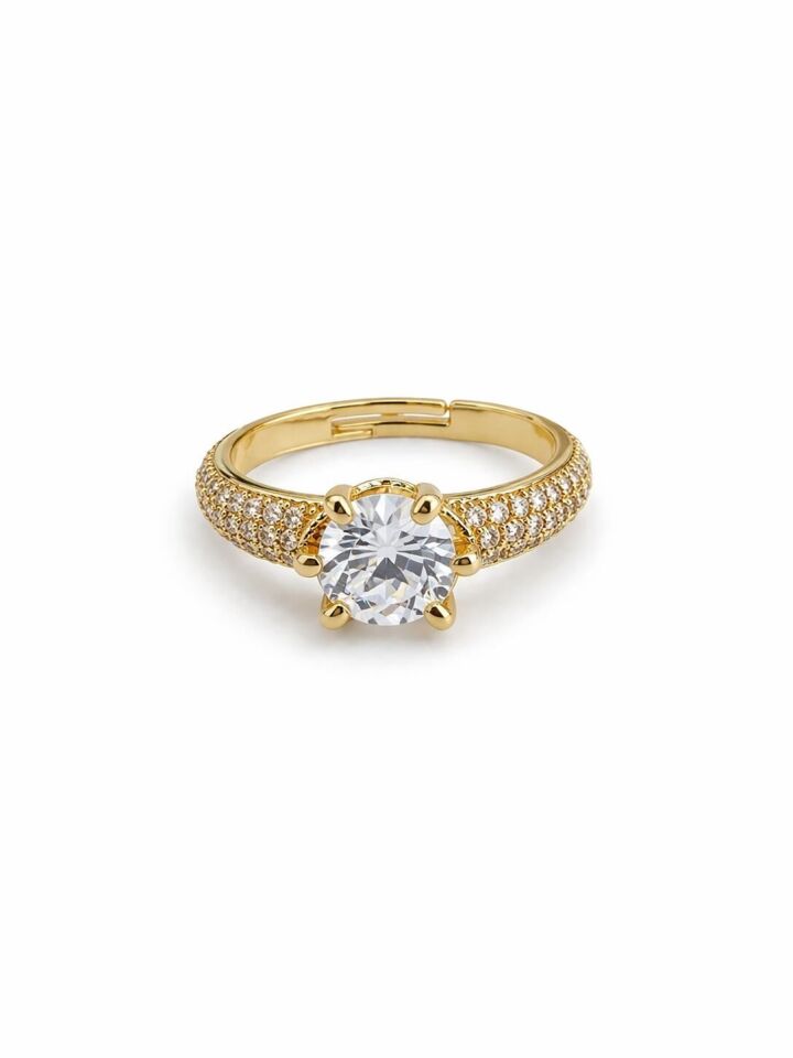Premium Seri Royal Promise Yarım Tur Taşlı Tek Taş Tasarım Ayarlanabilir Kadın Çelik Yüzük