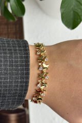 Premium Seri Zirkon Taşlı Full Kelebek Tasarım Kadın Çelik Bileklik Kelepçe